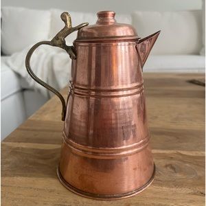 Vintage Copper Pitcher With Hinged Lid